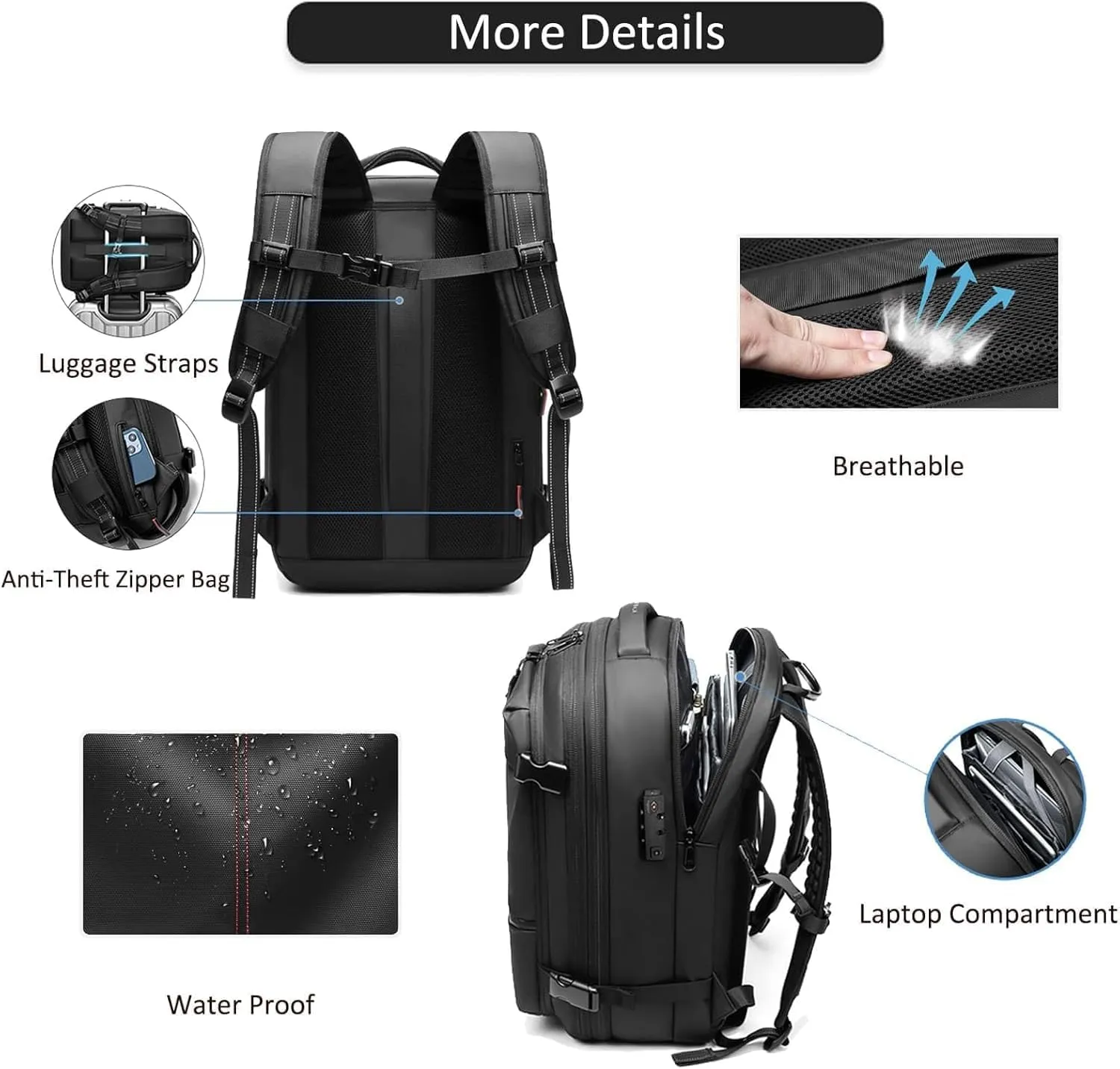 Easy Vac Pack Backpack, Easyvacpack usa Carry on, Vacuum Compression System Expands Capacity to 60L, Easy to Take on Plane (Gray   (with air pump))