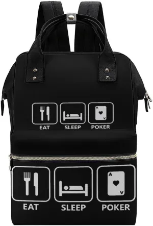 Eat Sleep Poker Large Travel Bag Backpack Waterproof Bags for Women Back Pack with Bottle Pocket