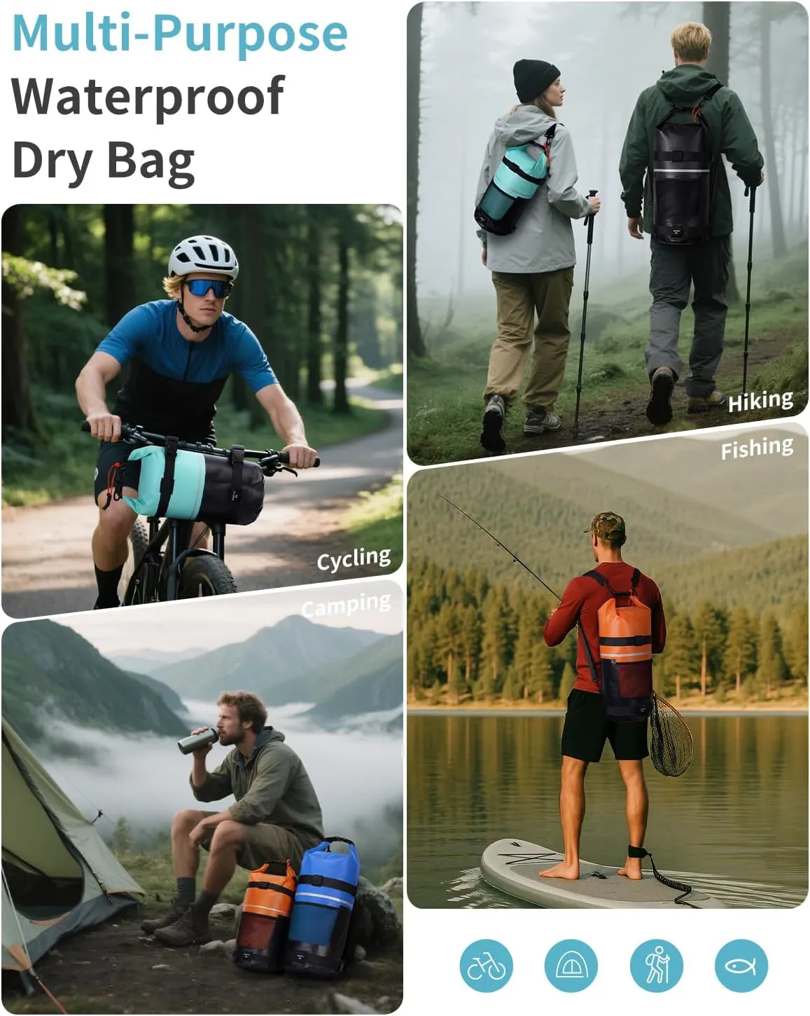 ECOHUB Waterproof Dry Bag for Women Men, 5L/10L/20L Roll Top Lightweight Dry Storage Bag Backpack for Travel Kayaking Hiking Floating with Waterproof Phone Case