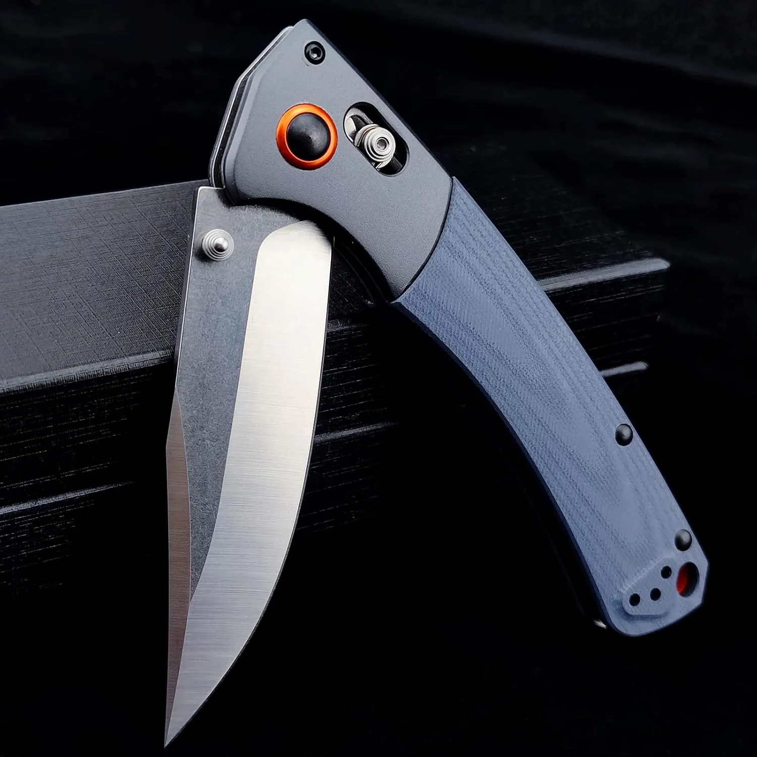EDC Poceket Knife for Men, Clip Point D2 Blade, Plain Edge, Satin Finish, G10 handle, Axis Lock, Thumb Stud Manual Open Camping Folding Knife for Outdoor Fishing (blue)