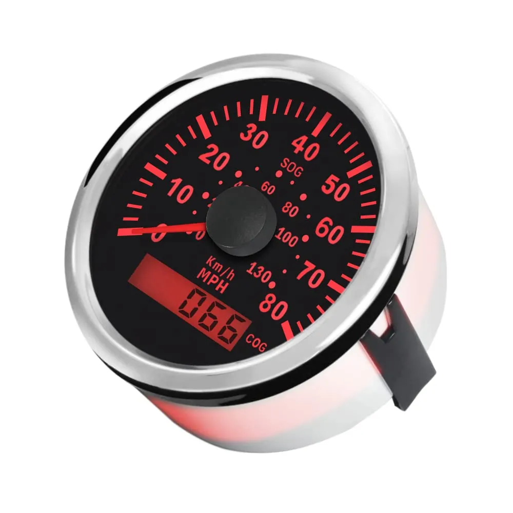 ELING 85mm Waterproof 80 MPH GPS Speedometer Speed Gauge Kit with Course for Marine Jet Ski with Backlight 12 24 Volt (LED Shows Course not Odometer)