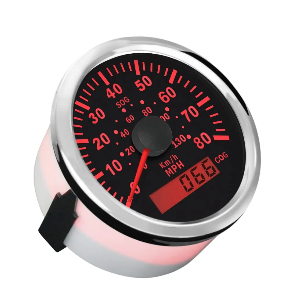 ELING 85mm Waterproof 80 MPH GPS Speedometer Speed Gauge Kit with Course for Marine Jet Ski with Backlight 12 24 Volt (LED Shows Course not Odometer)