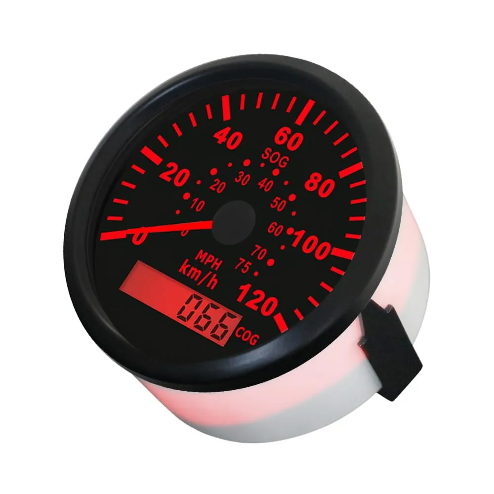 ELING Waterproof MPH GPS Speedometer 0-120km/h 0-75MPH with Course Over Ground Red Backlight for Boat Yachts 12V 24V