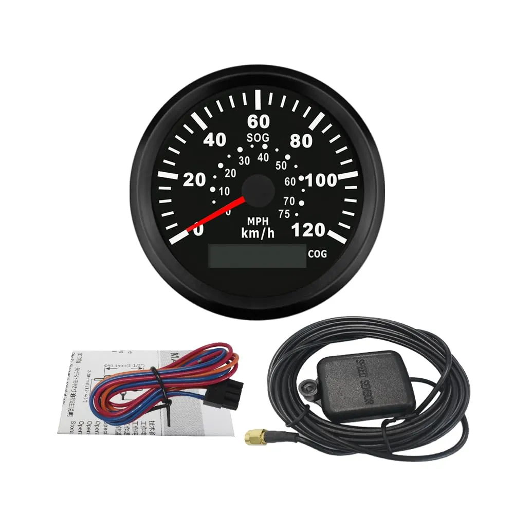ELING Waterproof MPH GPS Speedometer 0-120km/h 0-75MPH with Course Over Ground Red Backlight for Boat Yachts 12V 24V