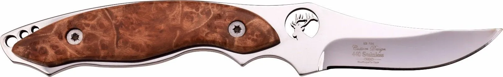 Elk Ridge 7" Fixed Bladed Hunting Knife with Burl Wood Handles and Sheath! ER538