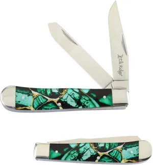Elk Ridge Collection Every Day Carry 3 Blade Smooth Non-Slippery Handle Trapper Folding Pocket Knife (Dark Green)
