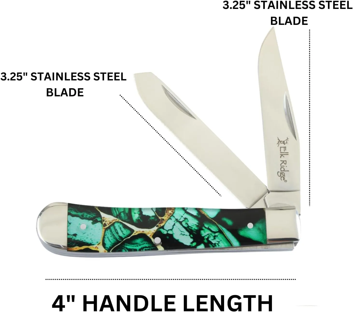 Elk Ridge Collection Every Day Carry 3 Blade Smooth Non-Slippery Handle Trapper Folding Pocket Knife (Dark Green)