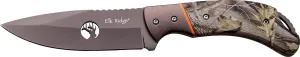 Elk Ridge - Fixed Blade Knife - 7.75-in Overall, 3.25-in Grey TiNite Coated Stainless Steel Blade, Camo Coated Wood Handle, Leather Sheath - Hunting, Camping, Survival