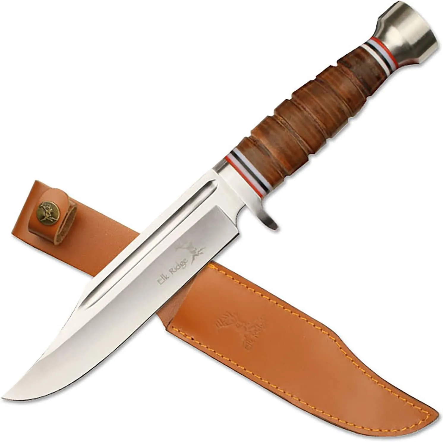 Elk Ridge - Outdoors Fixed Blade Knife - 12-in Overall, 6.25-in Stainless Steel Blade, Full Tang Knife, Leather Wrapped Handle, Leather Sheath - Hunting, Camping, Survival - ER-047