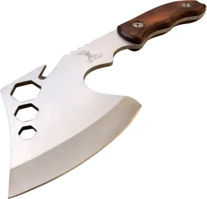 Elk Ridge - Outdoors Full Tang Axe - 10.5-in Overall, 4-in Satin Finish Stainless Steel Axe with Wood Handle Scales, Nylon Sheath - Hunting, Camping, Outdoors - ER-199BR, Multi, One Size