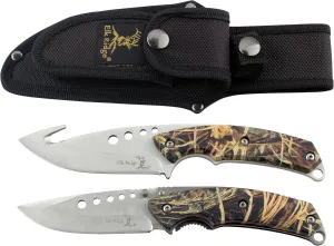 Elk Ridge - Outdoors Hunting Knife Set- 2 PC Fixed Blade and Folding Knife Set, Satin Finished Stainless Steel Blades, Camo Coated Handles, Includes Combo Nylon Sheath - Hunting, Camping, Survival - ER-054CA