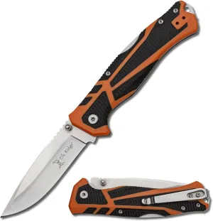 Elk Ridge Outdoors - Manual Folding Knife - Trek, Fine Edge Satin Fiish Drop Point Blade, Orange and Black TPR Handle, Lock Back, Pocket Clip, ER-TKFDR001, Hunting, Camping, Survival