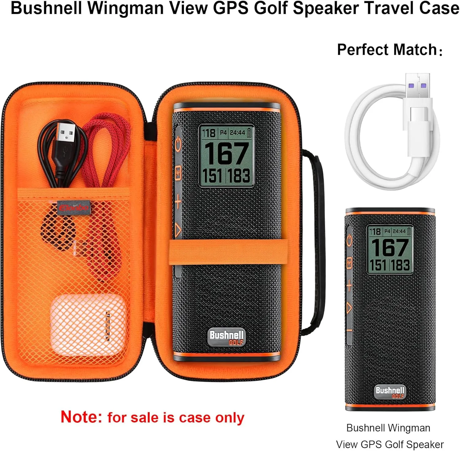 Elonbo Carrying Case for Bushnell Wingman View GPS Golf Speaker, Golf Bluetooth Speaker Travel Bag Storage Holder, Extra Mesh Pocket Fits USB Charging Cable Remote. Black