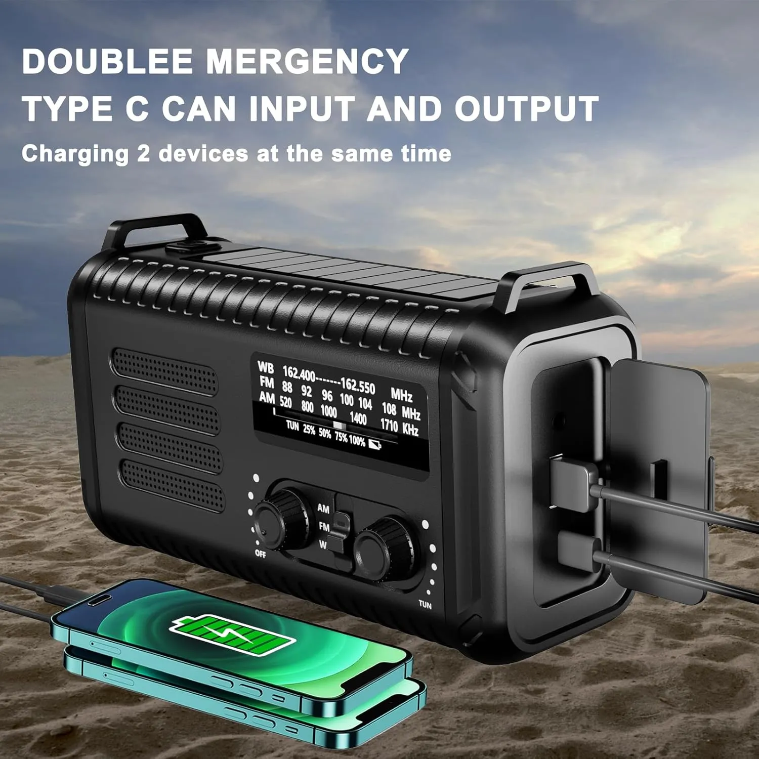Emergency Hand Crank Weather Radio, Portable Solar Survival Radio with NOAA/AM/FM, 72000mWh/20000mAh Rechargeable Battery, Flashlight Reading Lamp, SOS Alarm Survival Kit for Hurricane,Power Outages