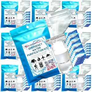 Emergency Water Purification Tablets, Aquatabs 500 pk Water Purifying Tablets, 10pk Whirl-Pak Water Storage & Purifier Bags, 20x Prefilters for Debris Filtration, Camping Must Haves (10)