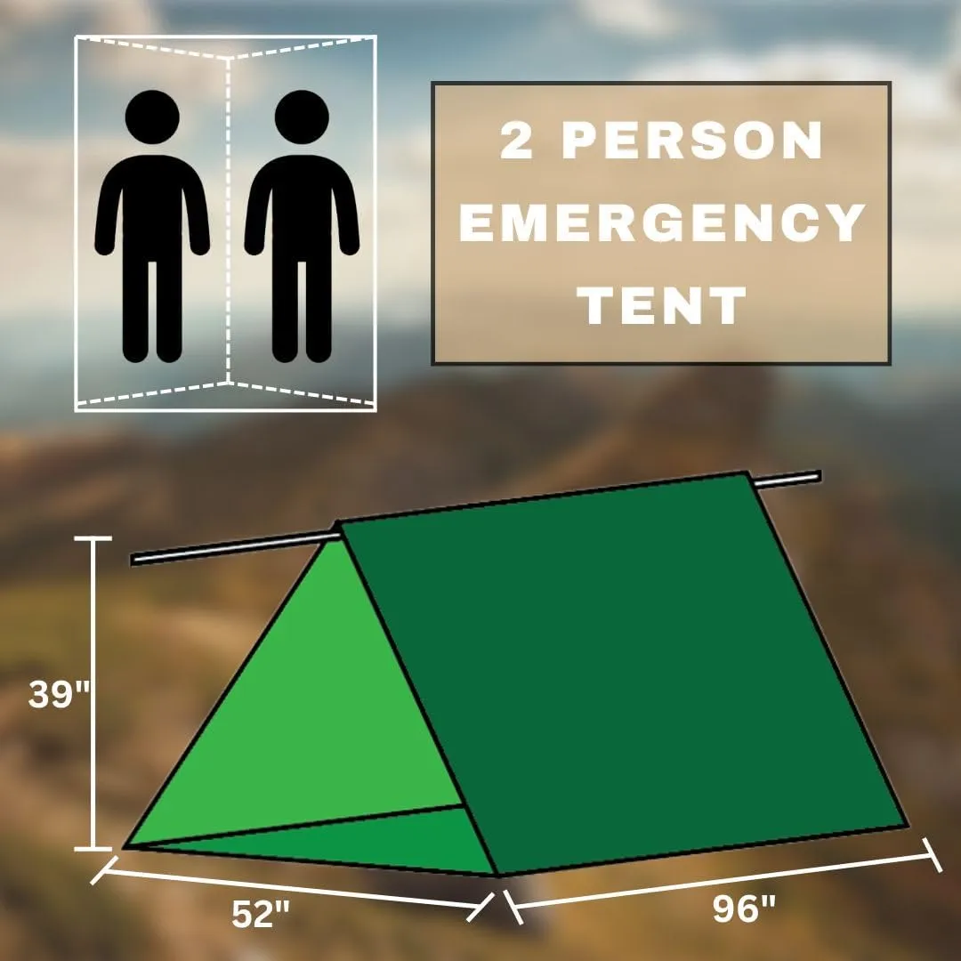 Emergency Zone Reflective & Green Survival 2 Person Tube Tents. Available in 1, 2, 3, 48 Packs. (Green, 48)