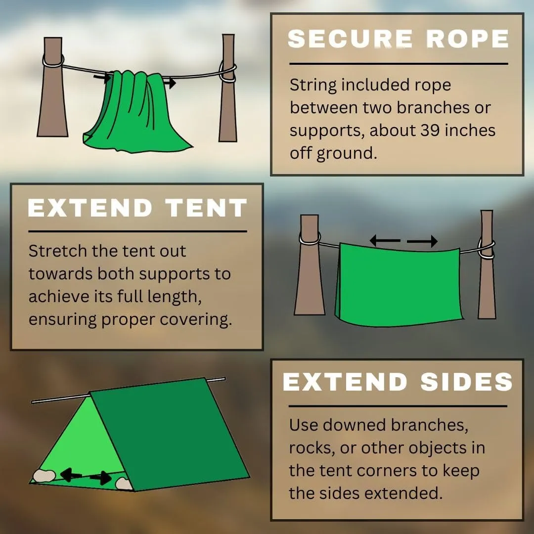 Emergency Zone Reflective & Green Survival 2 Person Tube Tents. Available in 1, 2, 3, 48 Packs. (Green, 48)