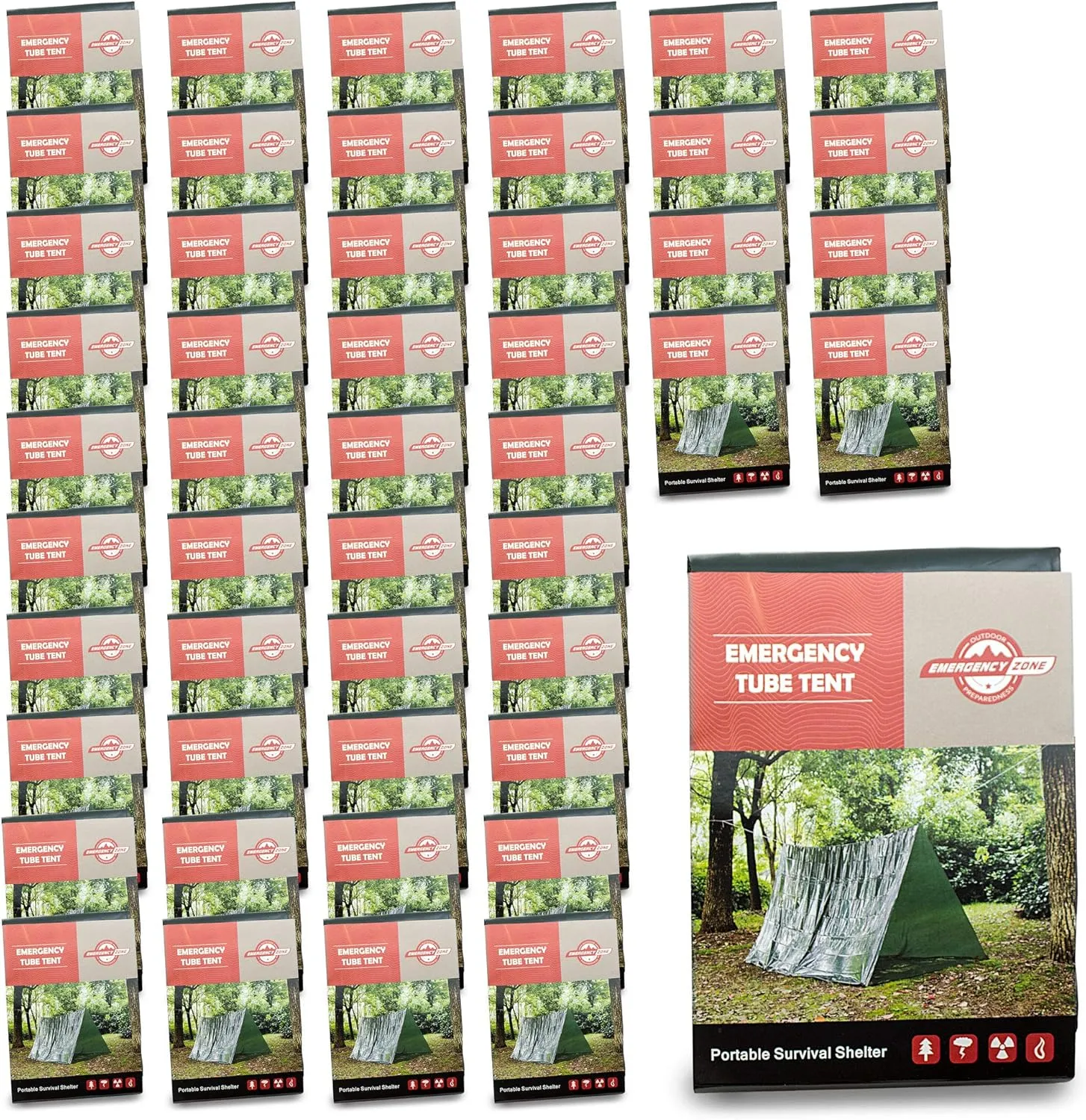 Emergency Zone Reflective & Green Survival 2 Person Tube Tents. Available in 1, 2, 3, 48 Packs. (Green, 48)