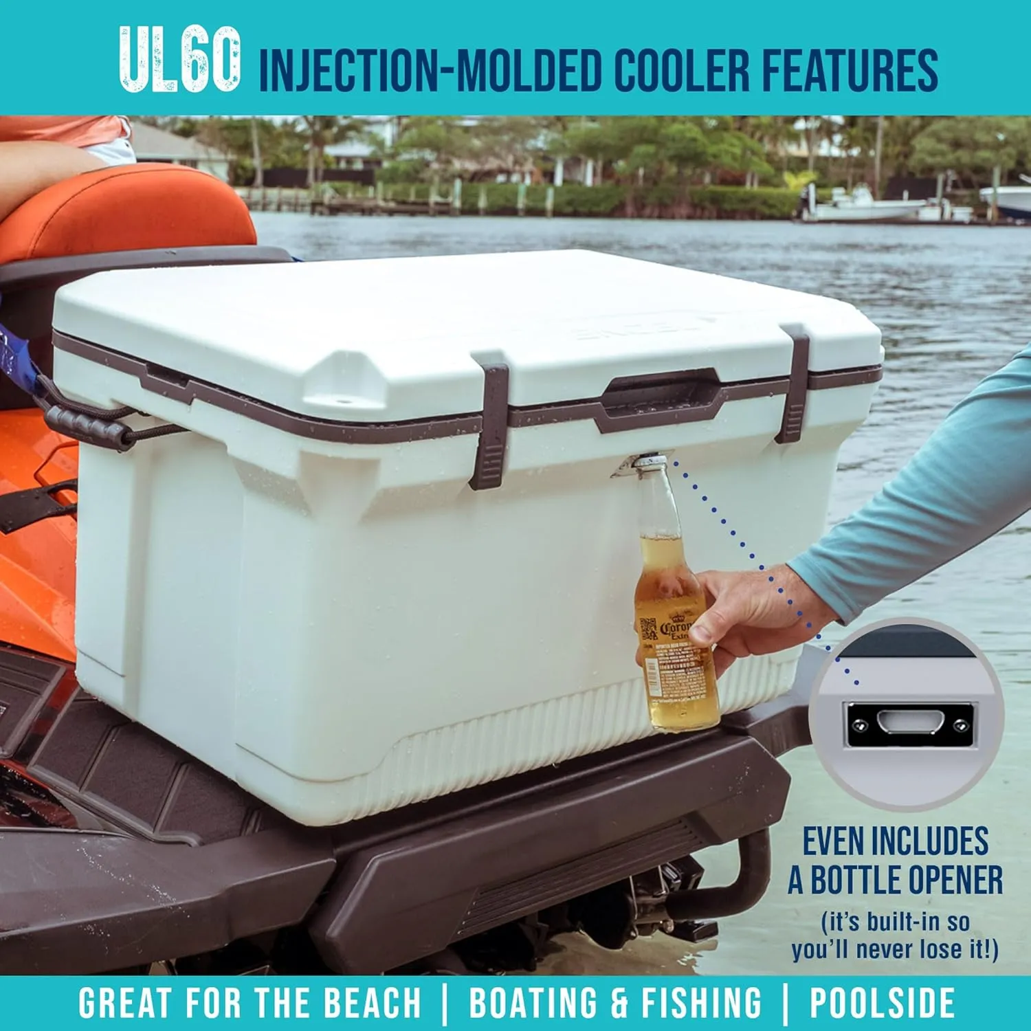 ENGEL 60 QT Ultra-Light Injection Molded Cooler - Ice Chest Keeps Ice up to 7 Days - Large Cooler Includes Wire Basket, Divider and Built-in Bottle Opener