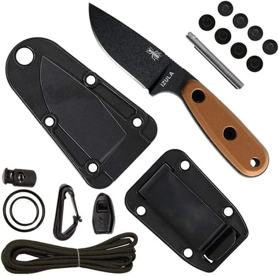 ESEE Knives Izula Fixed Blade Knife with Survival Kit, Handles, Sheath, & Clip Plate (Coyote Brown)