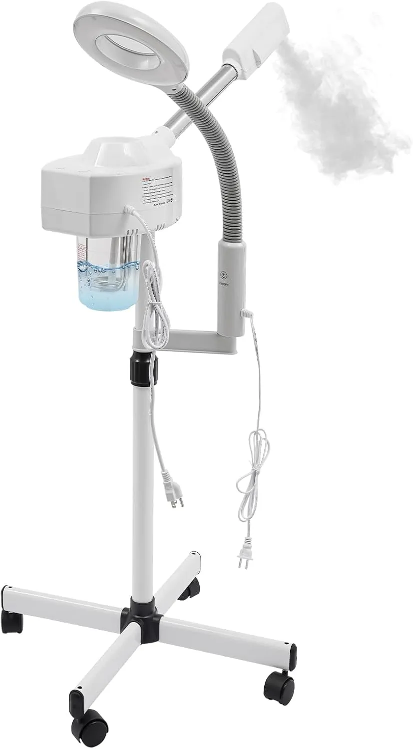 Esthetician Steamer for Women, 2-in-1 Salon Professional Facial Steamer with 5X Magnifying Lamp & Height Adjustable Stand Hot Mist Face Steame for Spa, Salon and at Home use