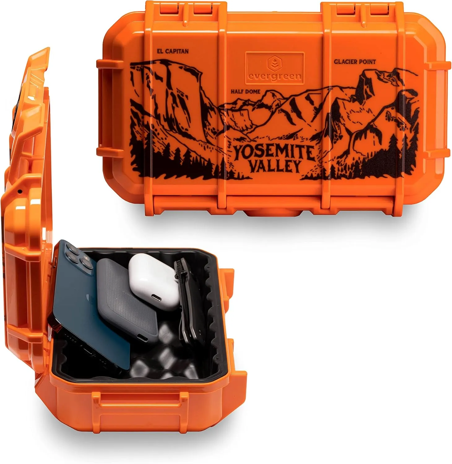 Evergreen X National Parks 56 EDC Dry Box Protective Case - National Parks Gift - for Phones, Camping, Travel, Adventure (Yosemite National Park, Orange), 9.5'' x 5.8'' x 2.8''