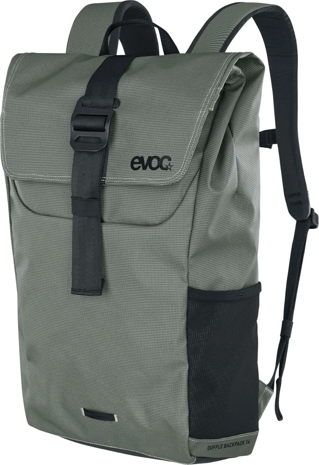 EVOC Duffle Backpack 16 Backpack (Waterproof and 100% PVC-Free Tarpualin, Lid with Aluminium Hook Closure, Volume: 16 litres, Weight: 825 g, Dimensions: 48 x 31 x 12 cm), Dark Olive - Black