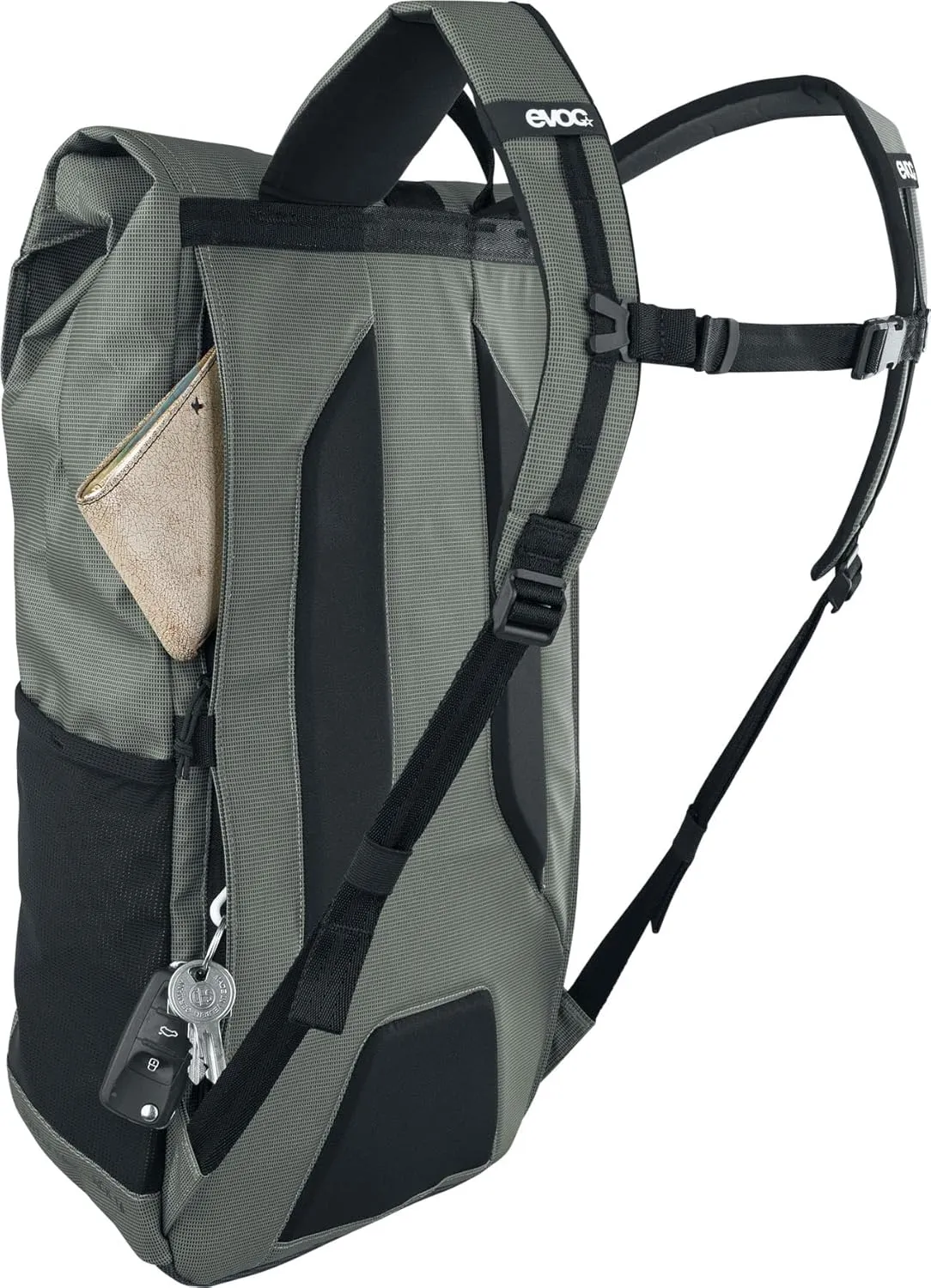 EVOC Duffle Backpack 16 Backpack (Waterproof and 100% PVC-Free Tarpualin, Lid with Aluminium Hook Closure, Volume: 16 litres, Weight: 825 g, Dimensions: 48 x 31 x 12 cm), Dark Olive - Black