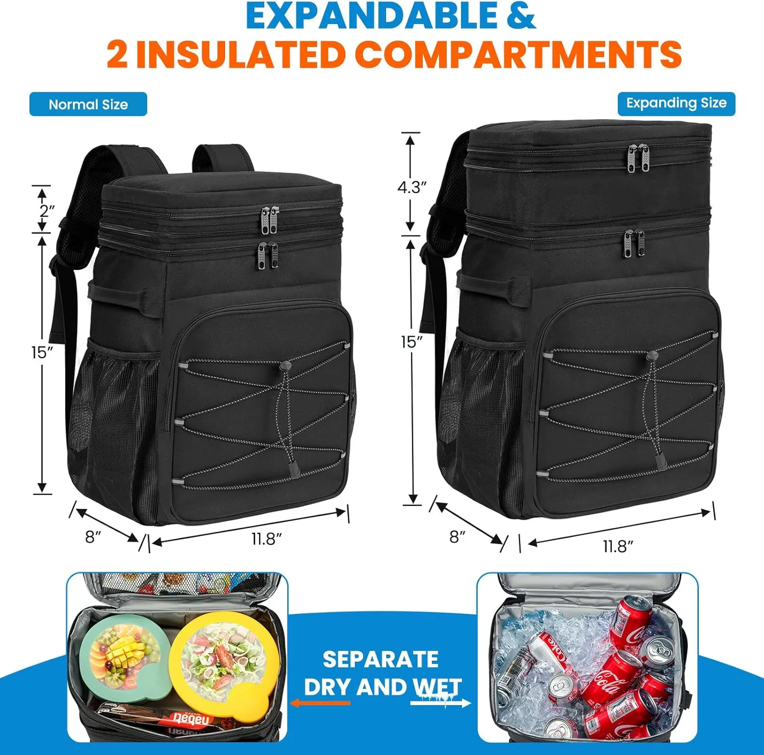Expandable Backpack Coolers Insulated Leak Proof - 36/48 Cans Double Deck Cooler Backpack Waterproof - Soft Lightweight Portable Cooler Bag for Beach Picnic Camping Men and Women