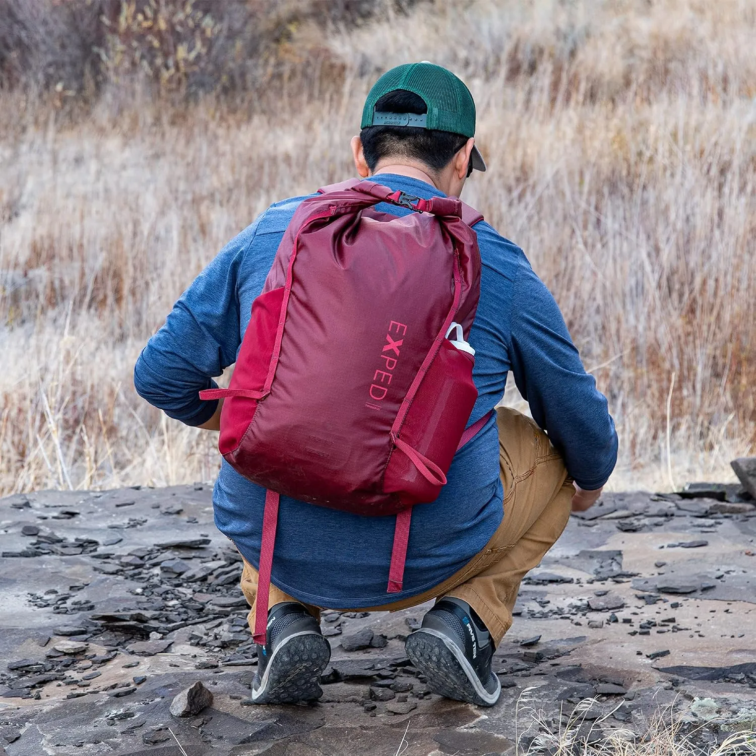 Exped Typhoon 25 Backpack - Waterproof Lightweight Multifunctional Roll-Top Travel Daypack with Compact Packed Size, Burgundy, 25L