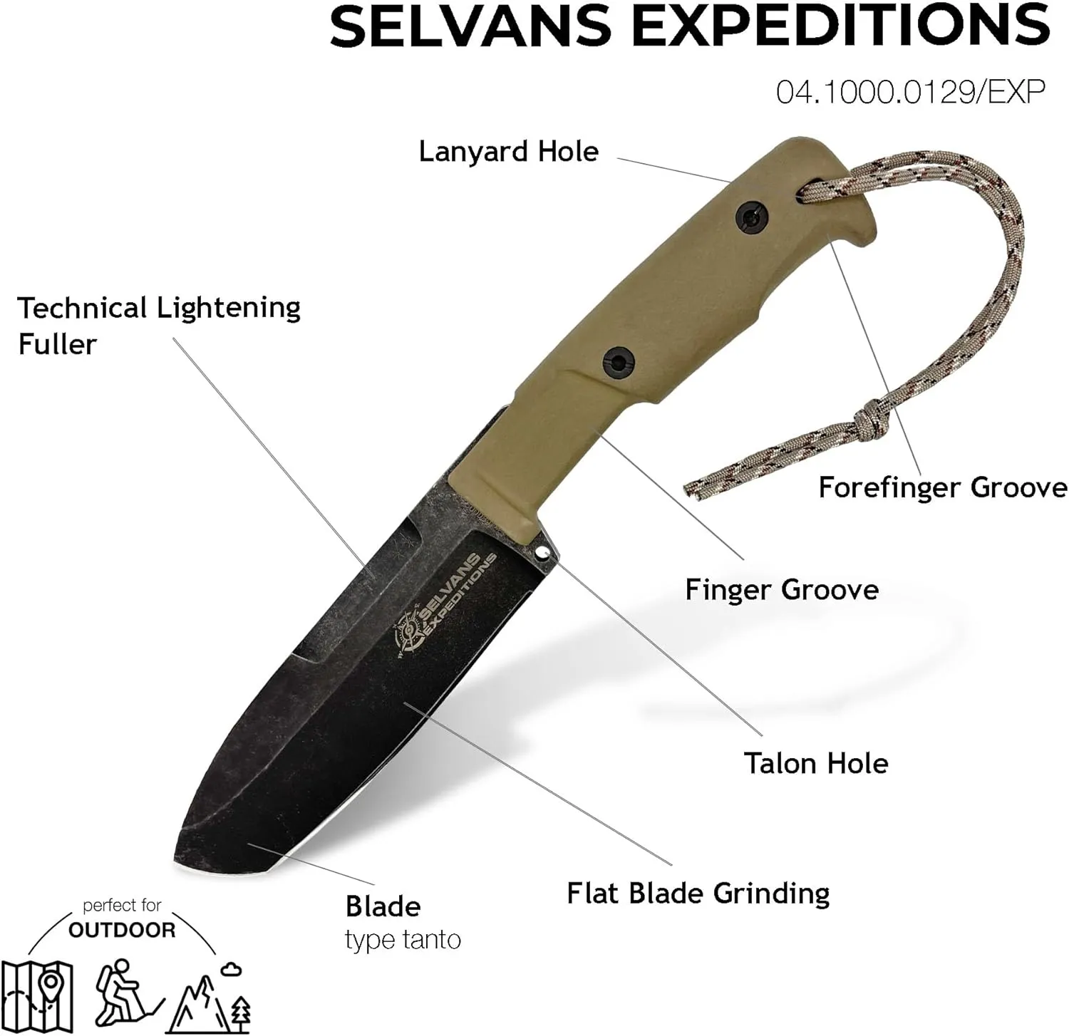 Extrema Ratio - Selvans Expeditions (Desert) Fixed Blade Knife, Böhler N690 Steel Blade Hardened to 58 HRC, Dark Stone Finish, Full-Tang Design, Ergonomic Forprene Handle, Handcrafted in Italy, Heavy-Duty Outdoor Knife