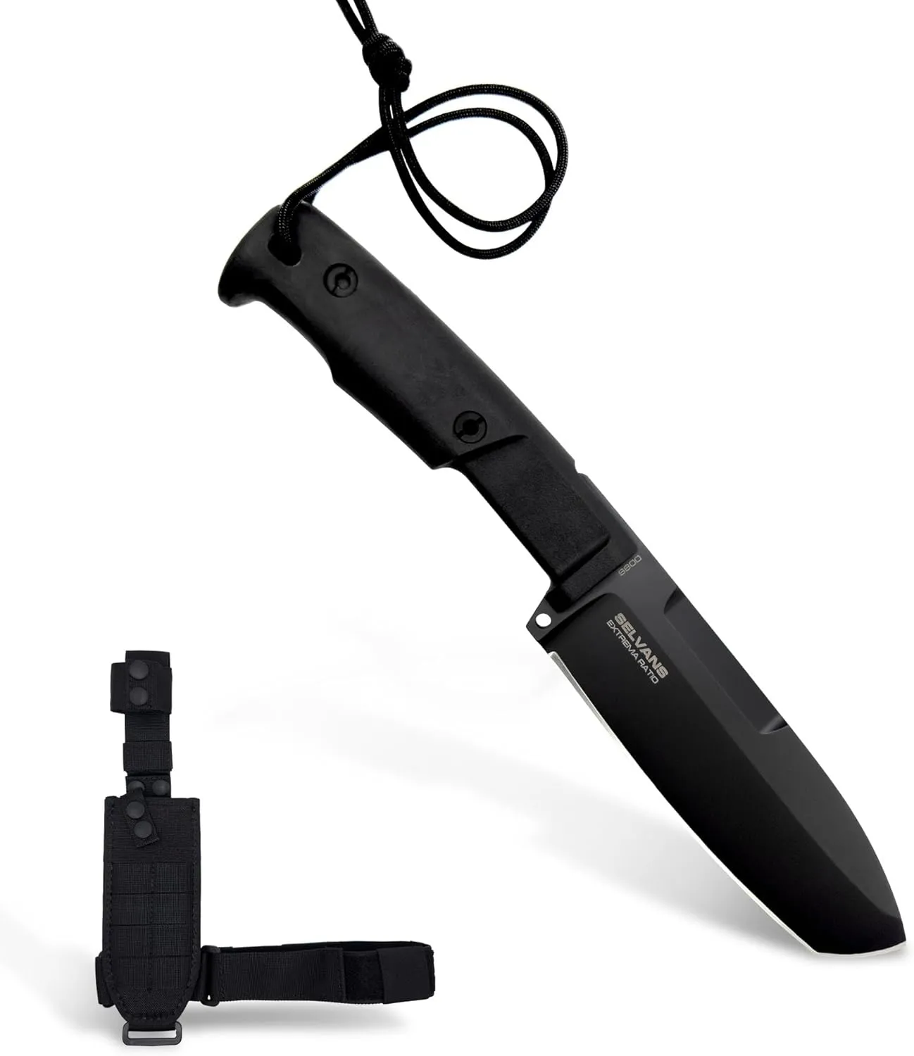 Extrema Ratio - Selvans S600 (BLACK), Fixed Blade Knife, Böhler S600 steel hardened to 64 HRC, burnished finish, ergonomic Forprene handle, full tang construction, survival-ready, sheath included
