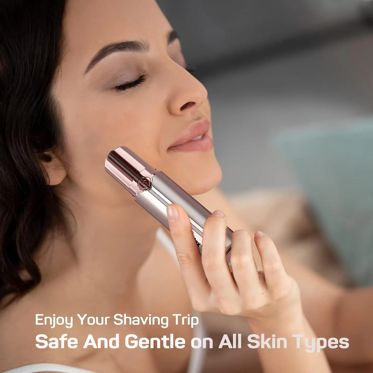 Facial Hair Removal for Women, Electric Painless Facial Hair Remover, Rechargeable Hair Removal Device for Face, Lip, Chin with 2 x Replacement Heads, Rose Gold