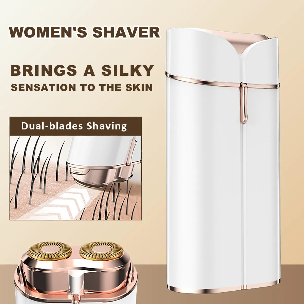 Facial Hair Removal for Women, Portable Painless Electric Shaver Device with Built-in LED, Wet/Dry Electric Razor Hair Remover Epilators for Face, Chin, Upper Lip and Arms (White-2025)