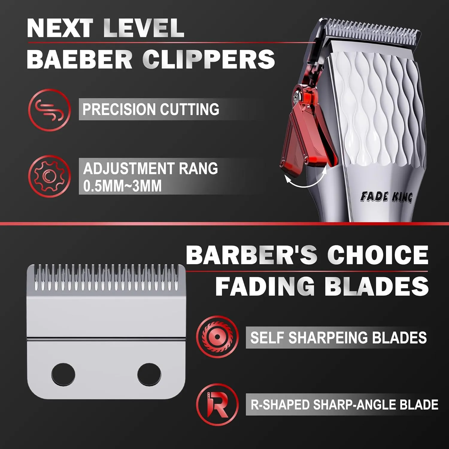 FADEKING Professional 5-Star Cordless ASTRO Clipper for Men - Adjustable Blending, LED Display, Quality Travel Case