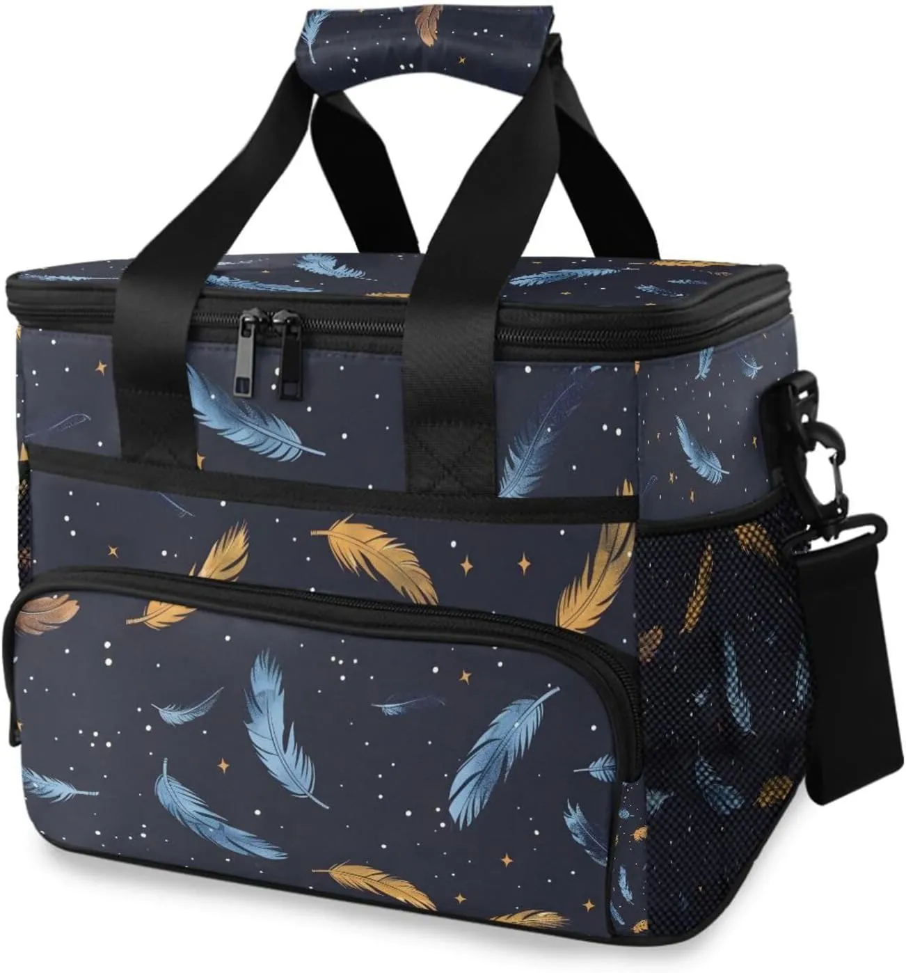 Falling Feathers Boho Cooler Bag Insulated Cooler Soft Sided Cooler 24 Can Portable Picnic Bag Large Leakproof Lunch Bag Box for Beach Grocery Camping Travel Car Men Women