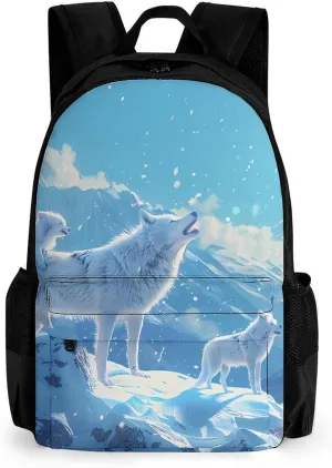 Family Wolf Roar Travel Backpack Printed 17 Inch Laptop Shoulder Bag Lightweight Daypack Portable with Pockets