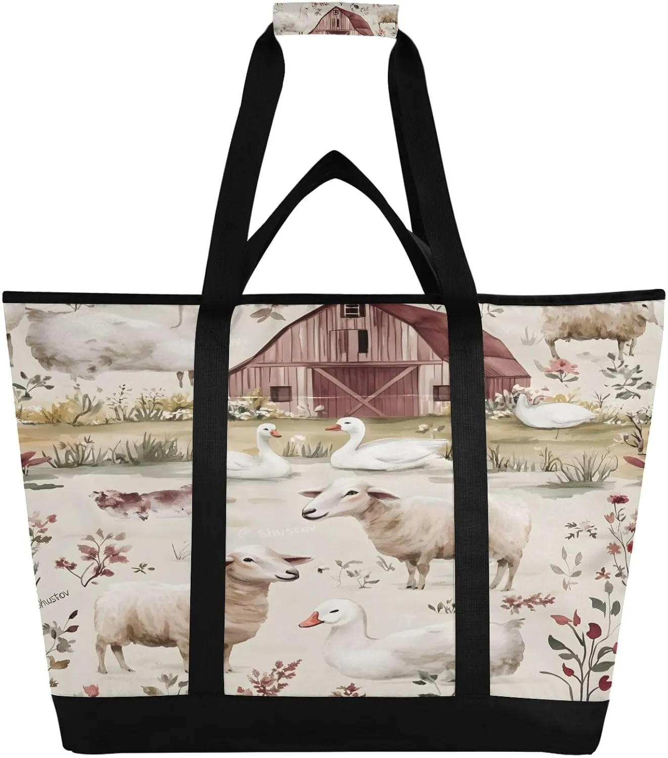 Farm Animals Reusable Insulated Lunchbox Cooler Bag, Leakproof Kitchen Grocery Bag Collapsible Portable Cooler Tote Bag for Picnic, Camping, Office, Travel