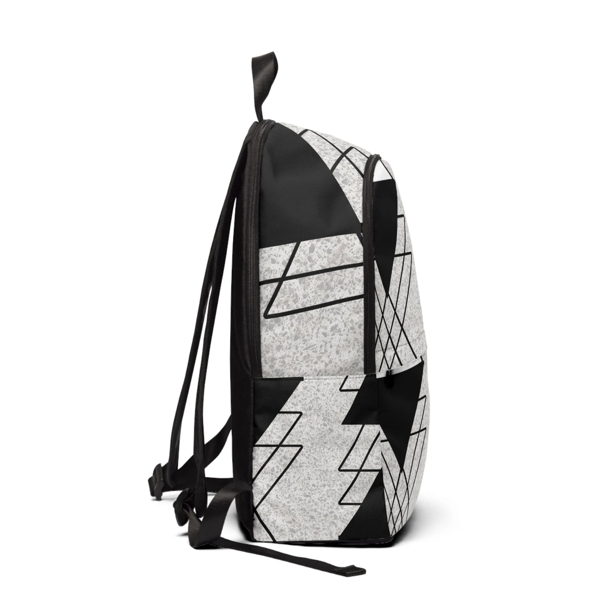 Fashion Backpack Waterproof Black and White Ash Grey Triangular Colorblock