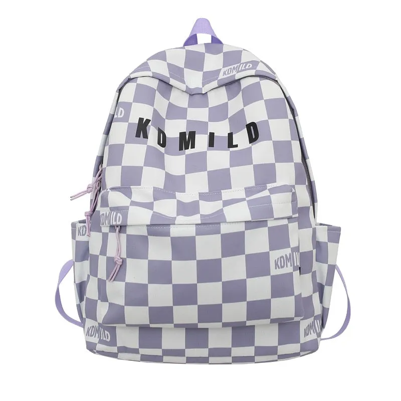 Fashionable Korean Style Waterproof Plaid Checkered School Backpack