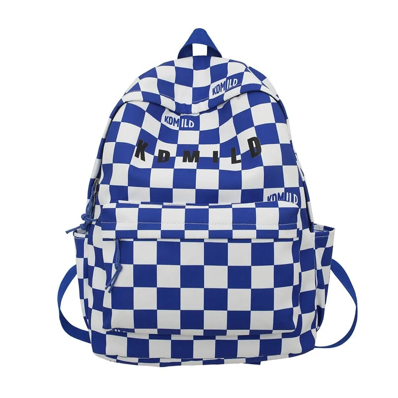 Fashionable Korean Style Waterproof Plaid Checkered School Backpack