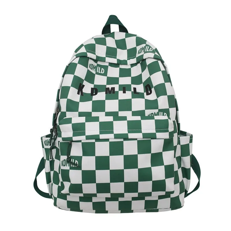 Fashionable Korean Style Waterproof Plaid Checkered School Backpack