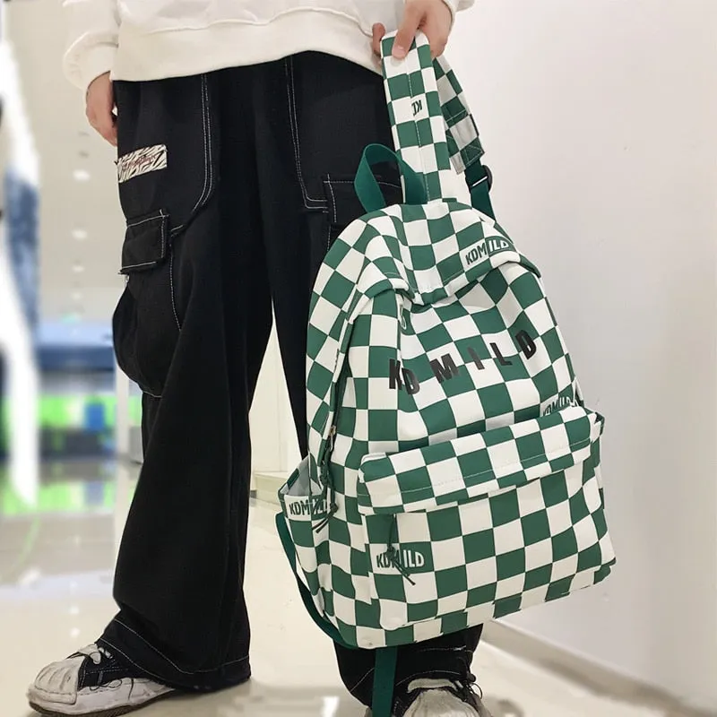 Fashionable Korean Style Waterproof Plaid Checkered School Backpack