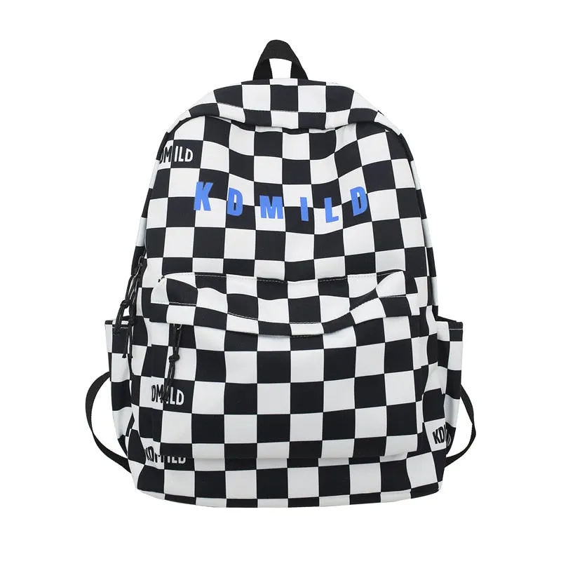 Fashionable Korean Style Waterproof Plaid Checkered School Backpack