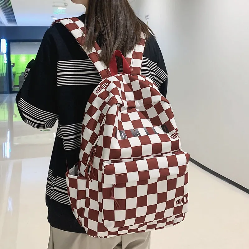 Fashionable Korean Style Waterproof Plaid Checkered School Backpack
