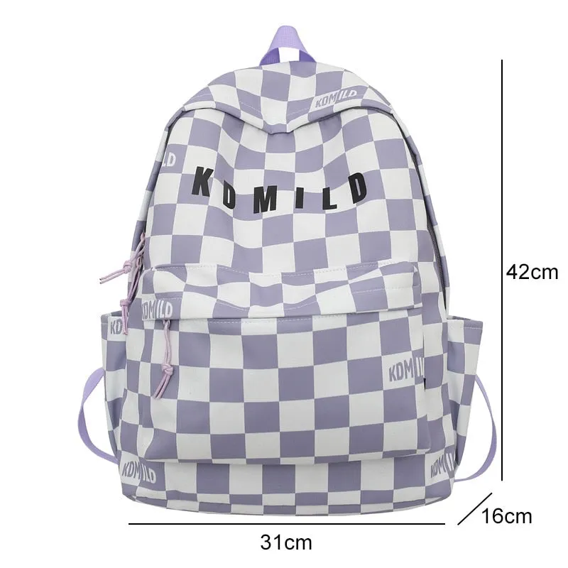 Fashionable Korean Style Waterproof Plaid Checkered School Backpack