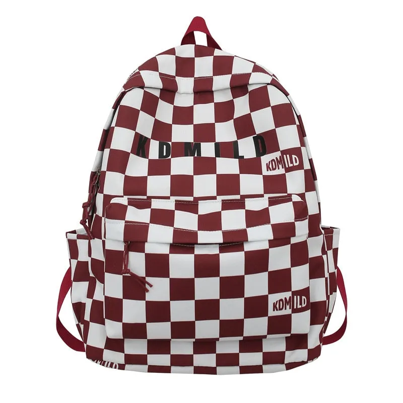 Fashionable Korean Style Waterproof Plaid Checkered School Backpack