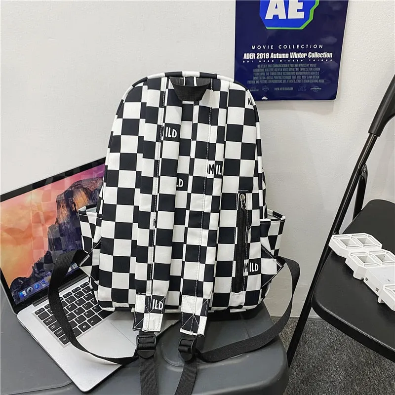 Fashionable Korean Style Waterproof Plaid Checkered School Backpack