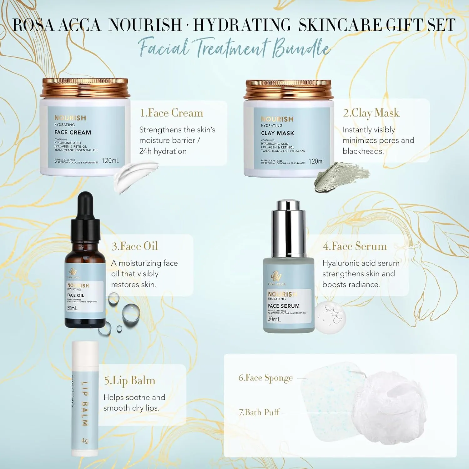 Father's Day Gift, Spa Gift Set, 28pcs Ylang Ylang Facial Skin Care Set includes Face Cream, Bath Oil, Shower Accessories, Clay Mask. Body & Facial Kit for Women & Men, Birthday, Christmas, Dad, Mom