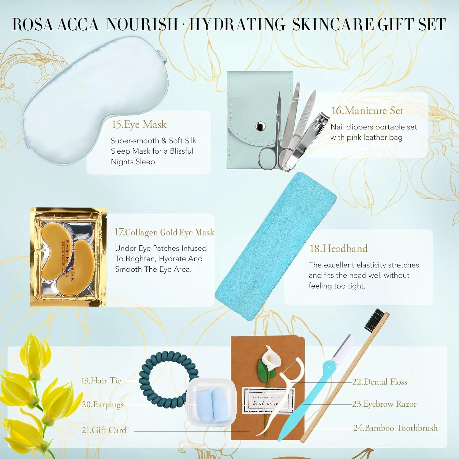 Father's Day Gift, Spa Gift Set, 28pcs Ylang Ylang Facial Skin Care Set includes Face Cream, Bath Oil, Shower Accessories, Clay Mask. Body & Facial Kit for Women & Men, Birthday, Christmas, Dad, Mom